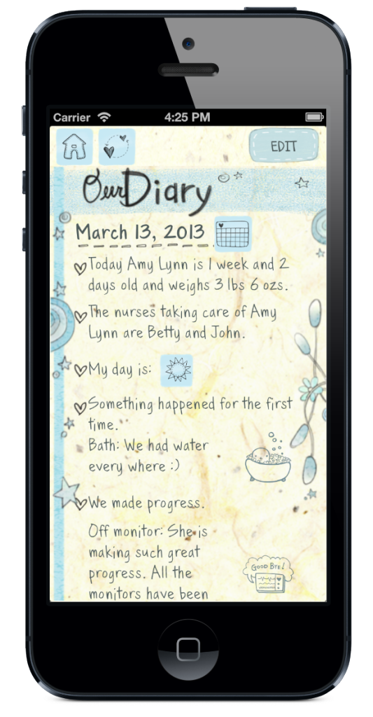 MyPreemie Diary Screenshot