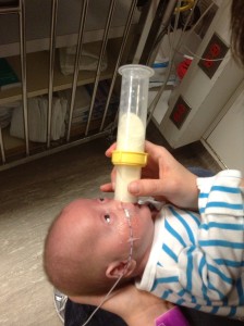 Trying out the Haberman bottle and a different feeding position.