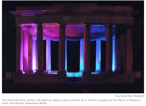 Plymouth Rock lit up for World Prematurity Day