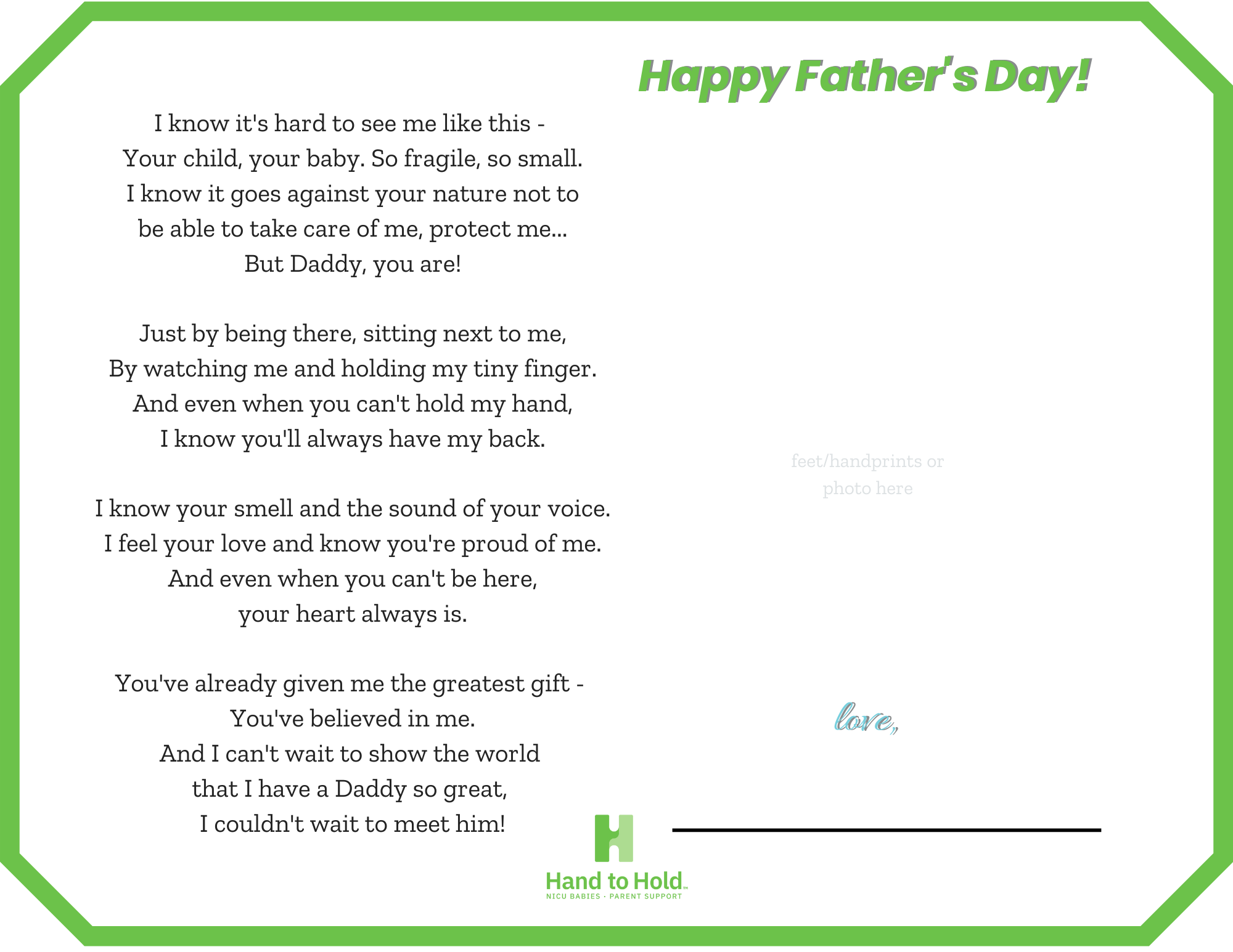 Father's Day printable, hand to hold