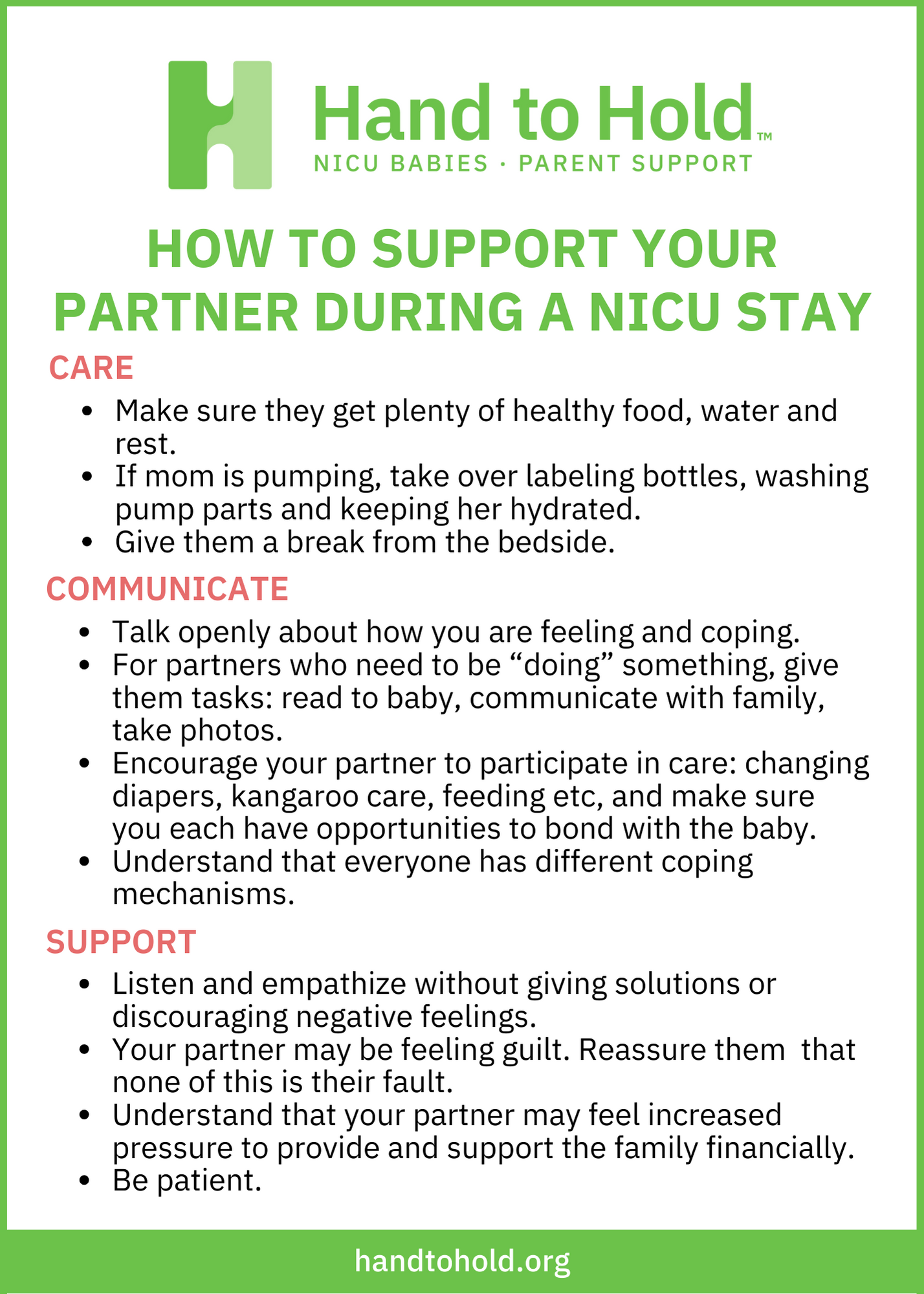 how to support your partner during a NICU stay, hand to hold