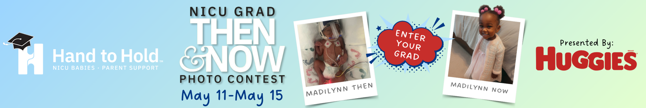 hand to hold NICU Grad then and now photo contest